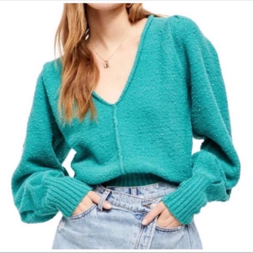 Free People Reverie V-Neck Pullover Sweater Long Sleeve Boho Knit